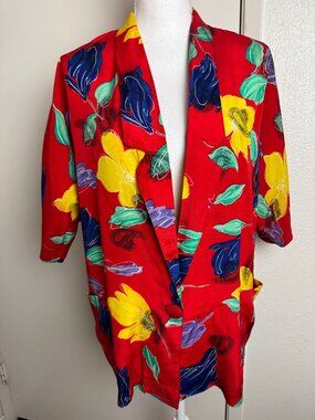 Vintage 80-90s Summer Long Pop Art Jacket One Button Pockets Size M/L/XL